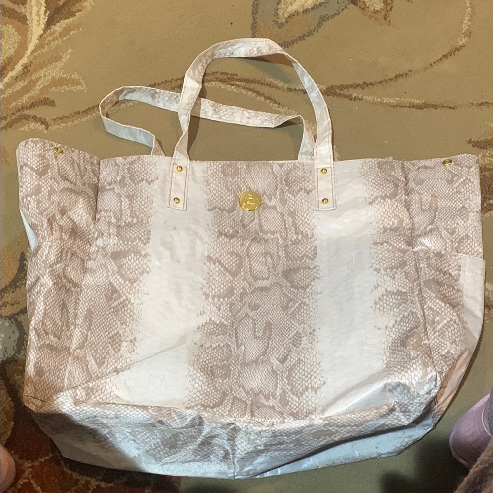 Joy Mangano Elegant Cream Snake Print Tote Bag